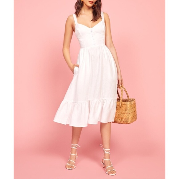NEW Reformation Dolci Linen Dress White 12 - Picture 14 of 17